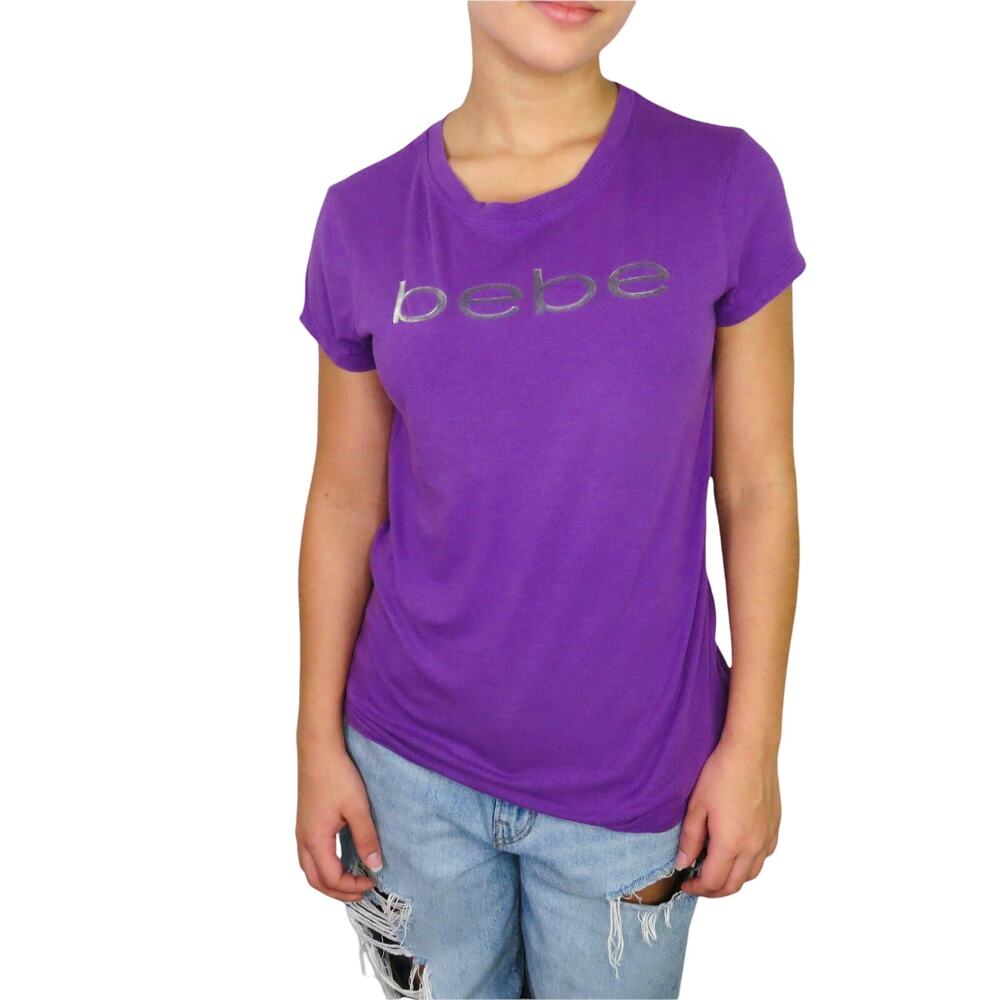 Y2K Vintage Bebe Purple Graphic Baby Tee Logo T-Shirt Large